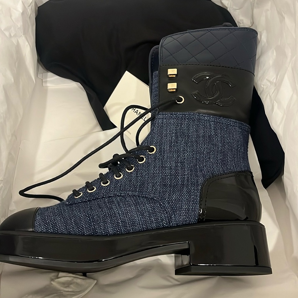 Brand new never worn Chanel combat boots